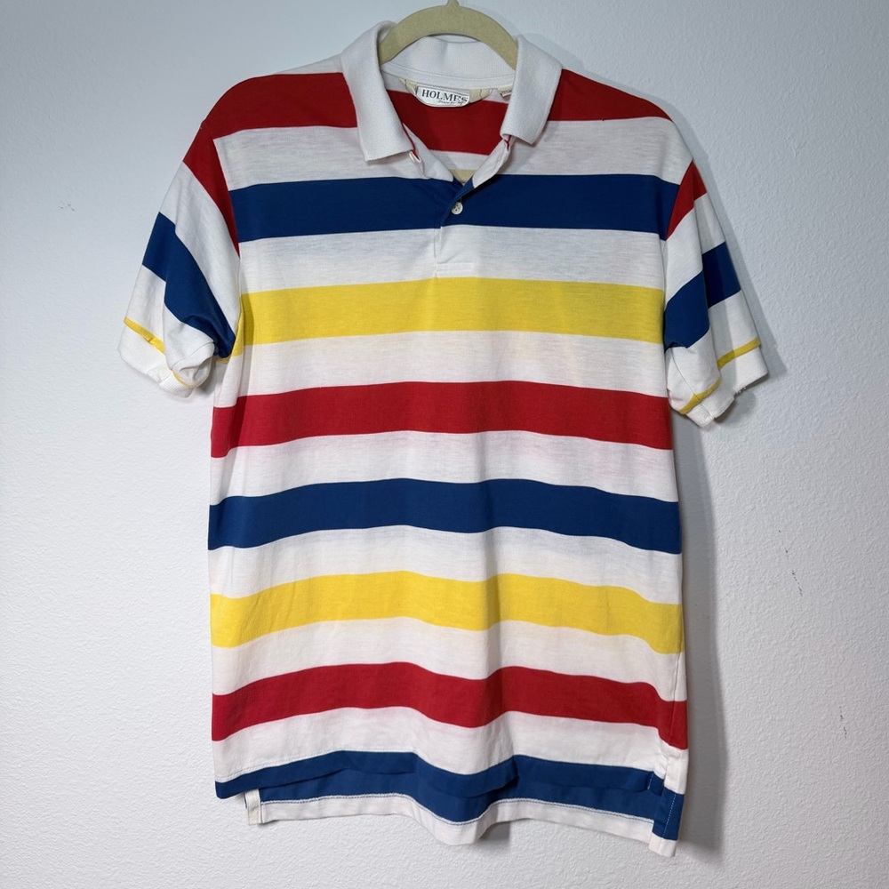 Vintage 90s Striped Polo Shirt Red Blue Yellow Retro Rugby Style